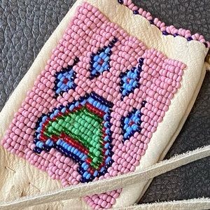 Native signed leather beaded pouch Hand made by S Fast Horse